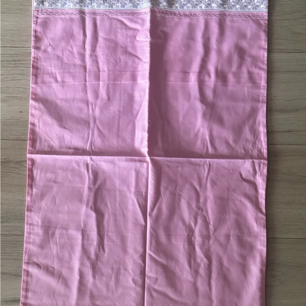 New Vintage Pink Cotton Sheet and Pillowcase Set Crochet Lace Cottagecore twin